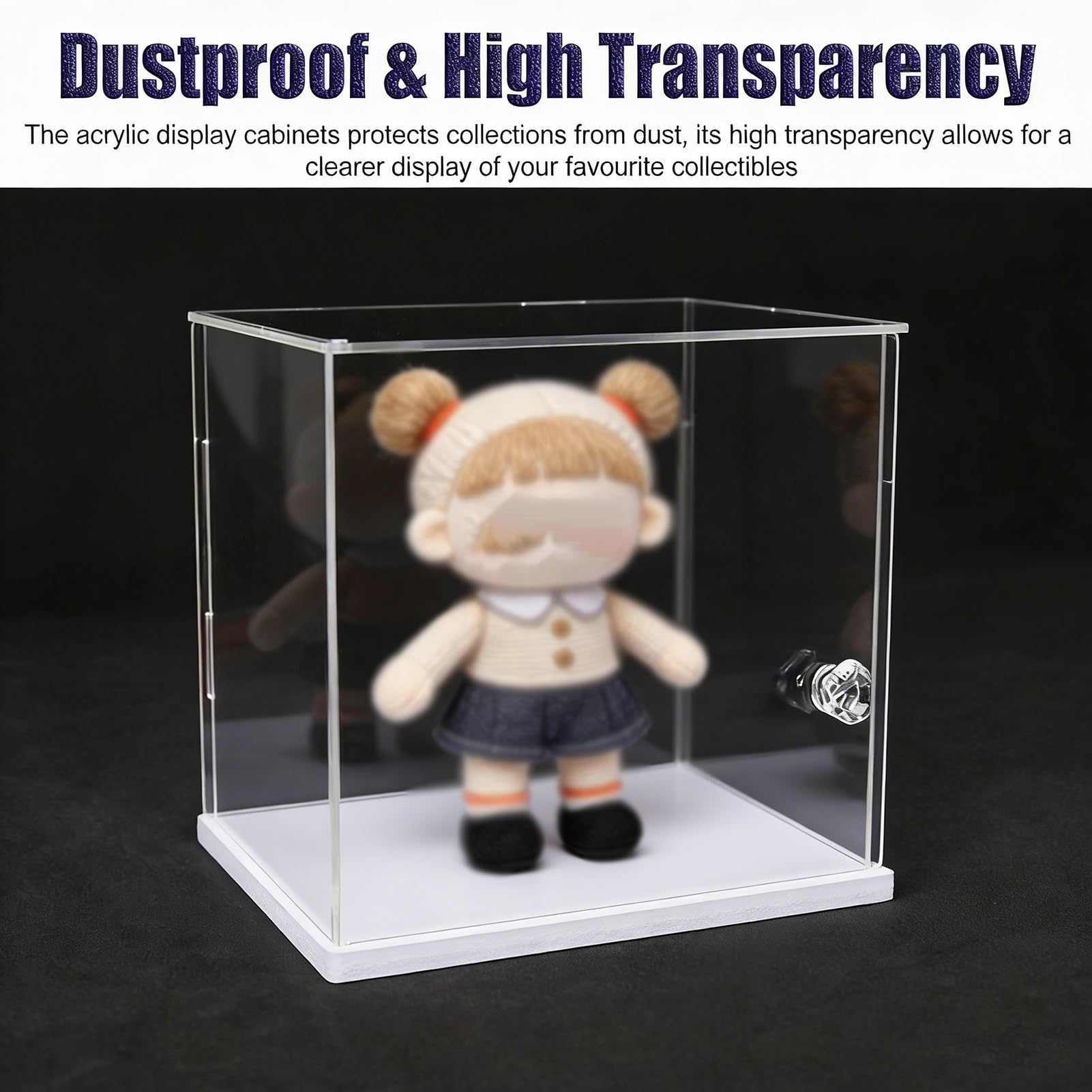 Teca Plexiglass Vetrina in Acrilico con Serratura e Chiave, Ampia Vetrina Trasparente da Banco con Anta, Organizzatore Antipolvere per Figure/ Oggetti da Collezione/ Bambole(L25xW40xH20cm/10x16x8")