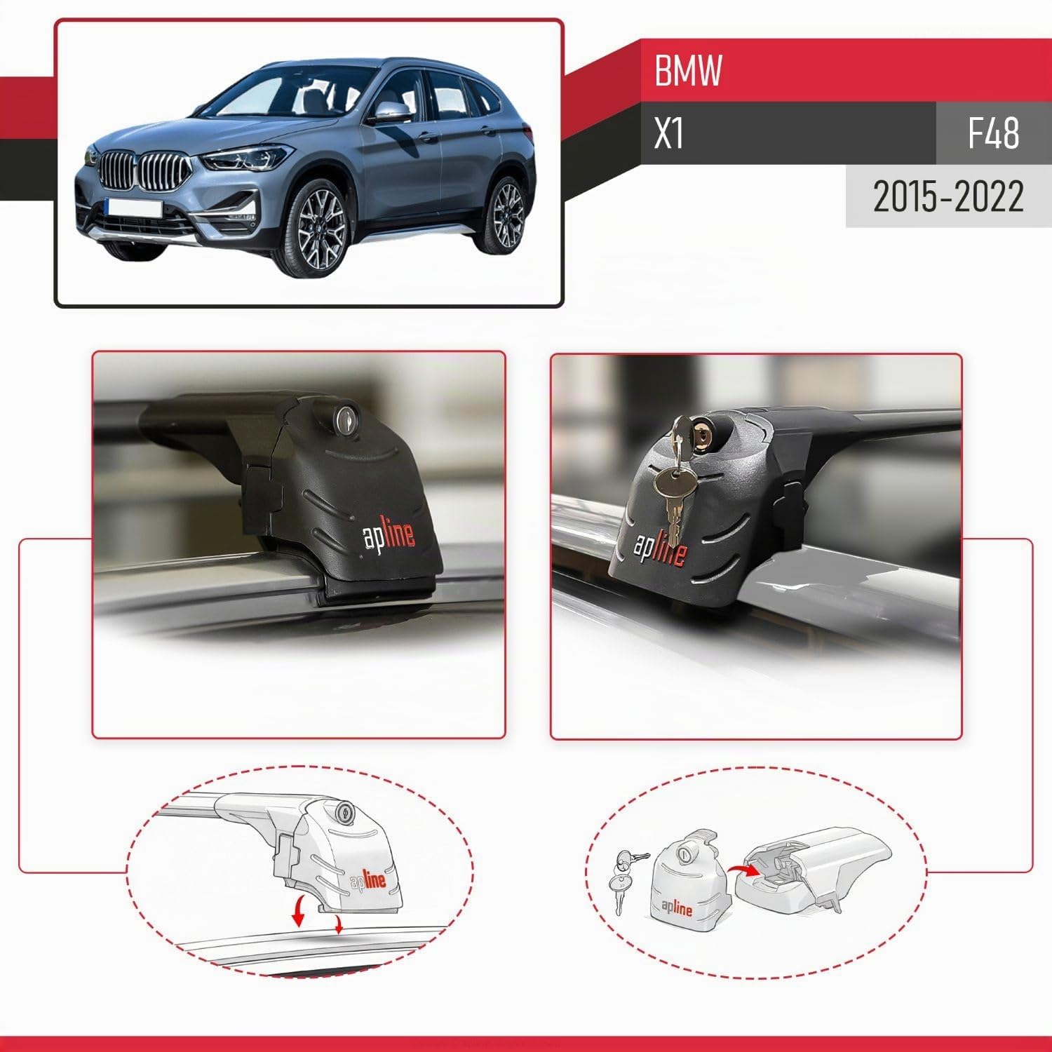 Compatibile con BMW X1 F48 2016-2022 Barre Portatutto ACE-2 Portapacchi Barre Tetto NERO