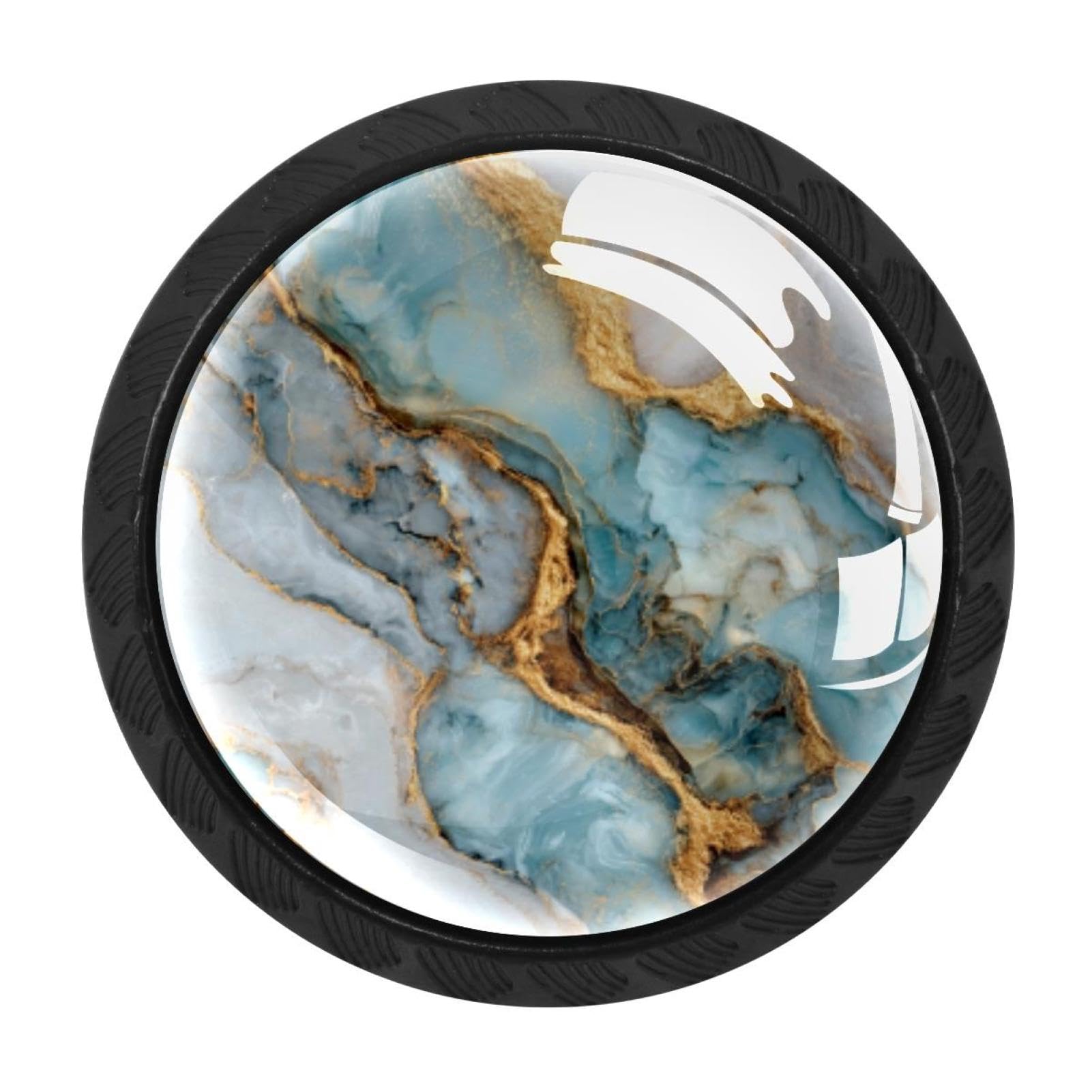 CHENZZZZ 4 PCS Cyan Gold Marble White (3) Crystal Glass Cabinet Knob Drawer Pull Handle for Kitchen Cupboard Dresser Wardrobe etc