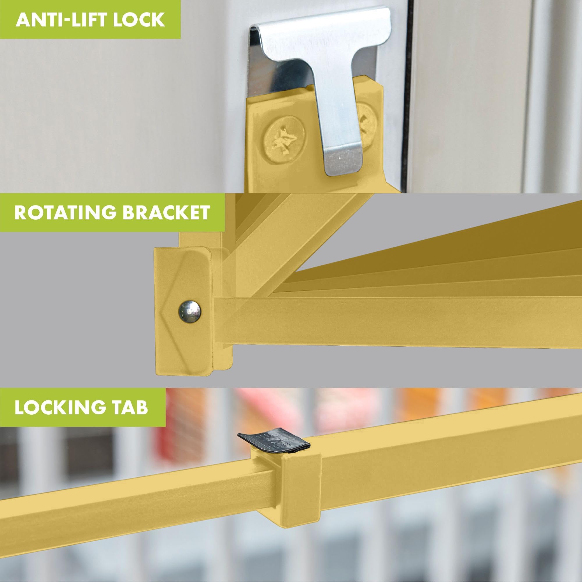 Ideal Security Barre de sécurité réglable pour porte coulissante avec serrure de sécurité enfant, pour porte de terrasse et porte coulissante en verre, doré métallique (65,75-120,5 cm)