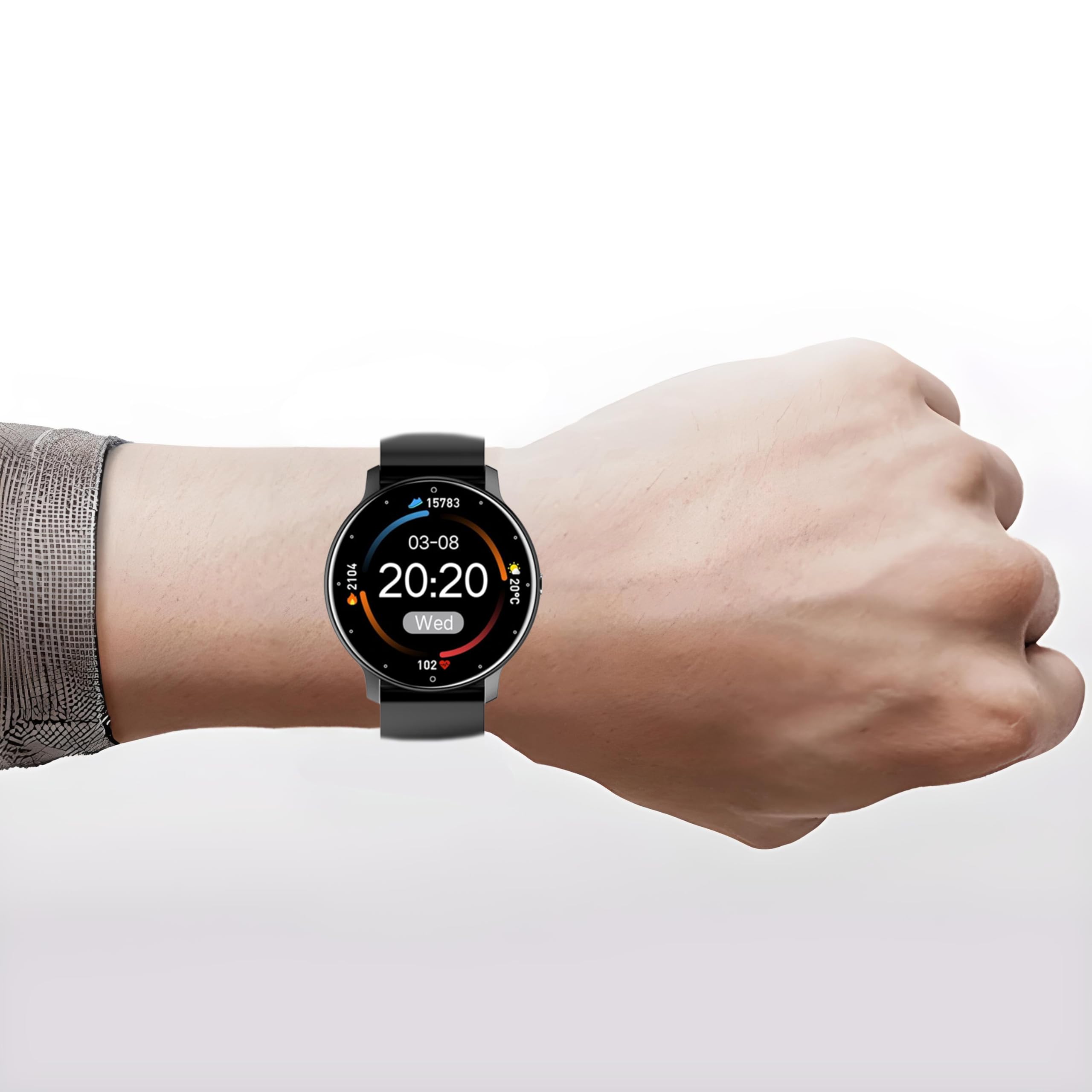 Retoo Smartwatch, inteligentny zegarek 45mm, zegarek na rękę z ekranem dotykowym, pasek sportowy, bransoletka fitness, zegarek czarny 5 tarcz, prezent dla mężczyzn i kobiet, czarny, stal srebrna