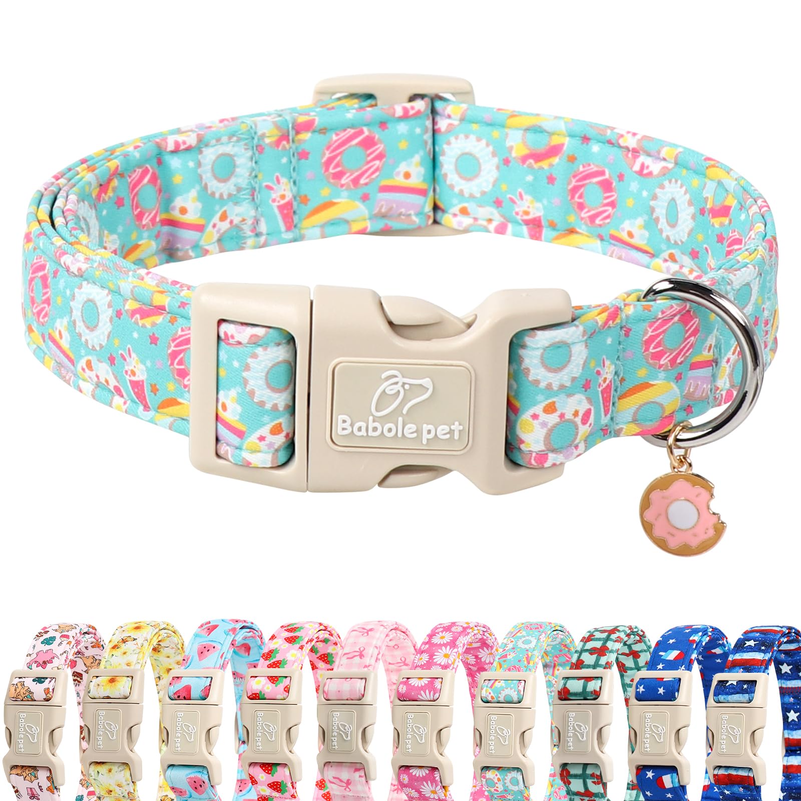 Babole Pet Adjustable Summer Dog Collar, Cute Mint Dessert Dog Collars for Medium Dogs, Lightweight Quick-Release Buckle Collar for Boy&Girl Dogs M