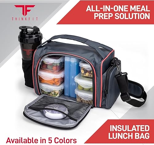 Miniatura 2 de ThinkFit Bolsa de almuerzo aislada para preparación de comidas, 6 recipientes para control de porciones, sin BPA, reutilizable, apta para