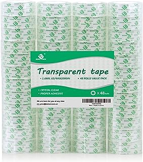 BOMEI PACK 48 rollos de cinta transparente transparente, rollos de repuesto de cinta de papelería para dispensador, 3/4 pulgadas x 1000 pulgadas, núcleo de 1 pulgada, cinta de envoltura de regalo para