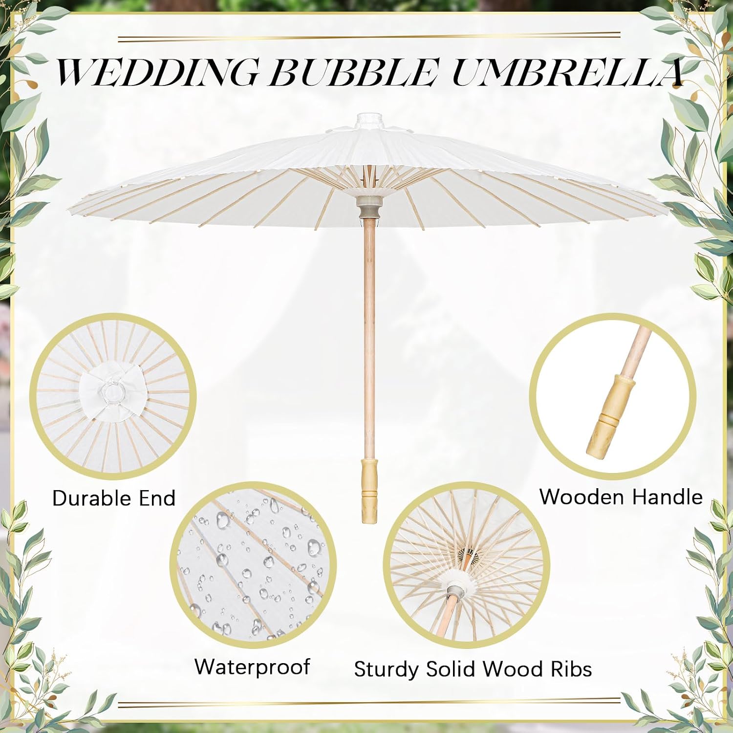 Sadnyy 33 Inches Large White Polyester Paper Umbrella Parasol Chinese Japanese Parasol Rain Windproof with Thank You Tags Rope Wedding Favors for Guest Bulk Souvenirs for Bridal Party Favors