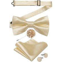 DiBanGu Mens Satin Pre-tied Bowtie Shiny Solid Bow Tie and Pocket Square Cufflinks Lapel Pin Set for Tuxedo Wedding Party