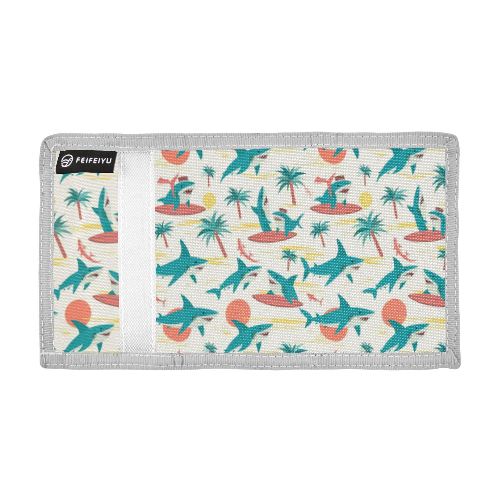 Wusikd Sharks Surfboards Kids Wallet for Boys Girls Palm Trees Toddler Trifold Wallet Novelty Wallet for Teens Women Men