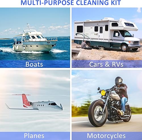 Miniatura 7 de AUTODECO Kit de limpieza de lavado de barco de 13 piezas con kit de cepillo de taladro de cubo plegable, almohadillas de fregar, esponja de lavado,