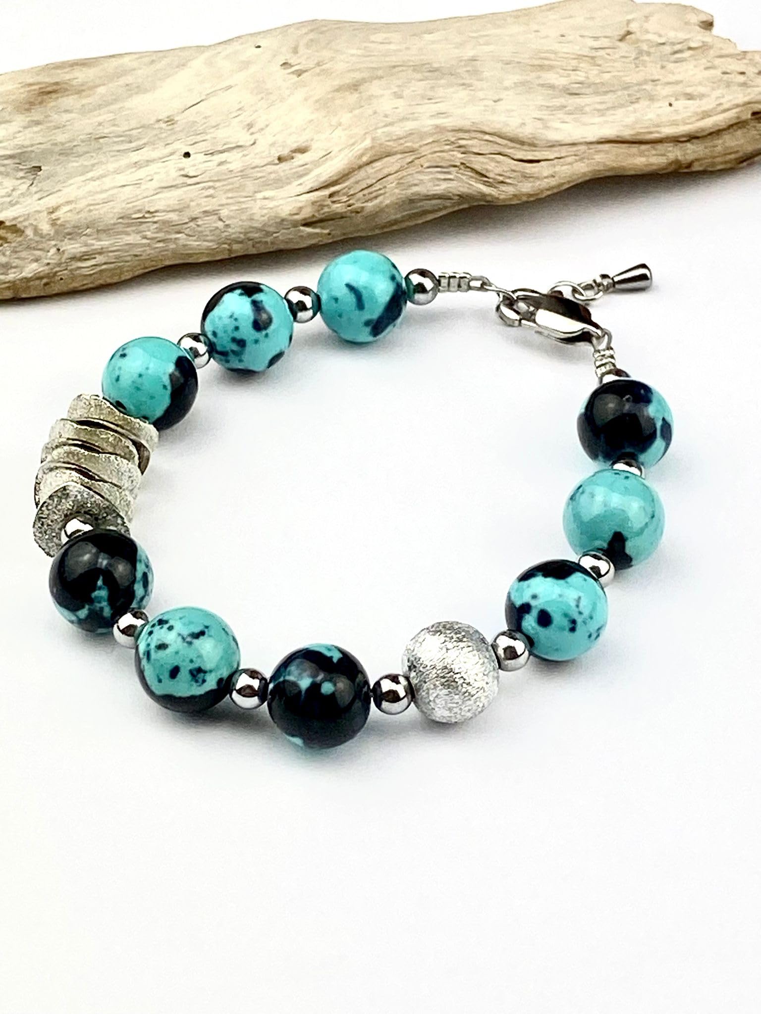 Handgemachte Kette mit Jade und Hämatit Edelstein, Edelsteinkette Unikat