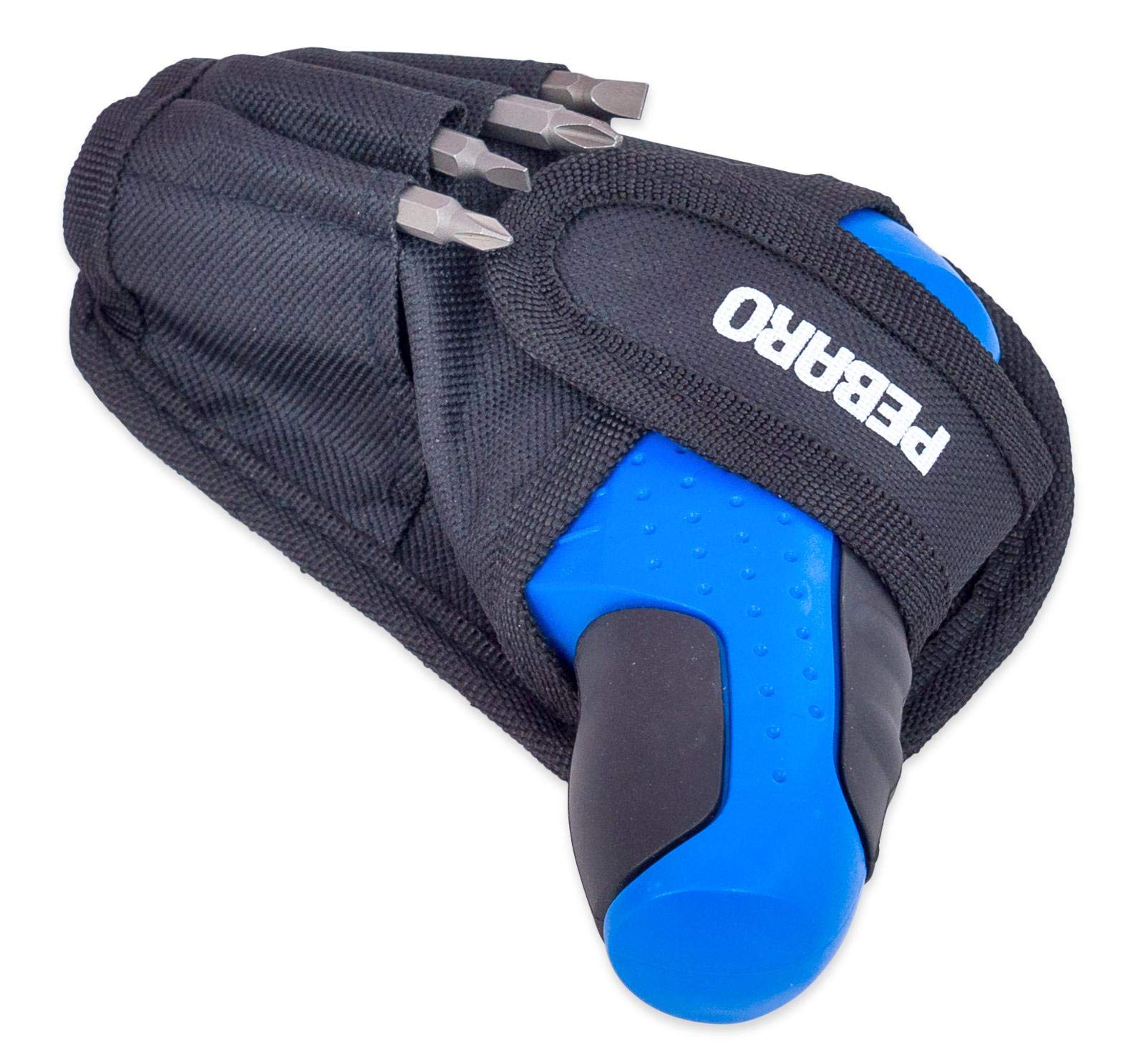 Pebaro 2010 Leistungsstarker Akkuschrauber, 9 Bits, USB-Kabel, Gürteltasche, drehbarer Griff zur Verwendung als Stabschrauber oder LED-Taschenlampe, Geschenkidee für Kinder