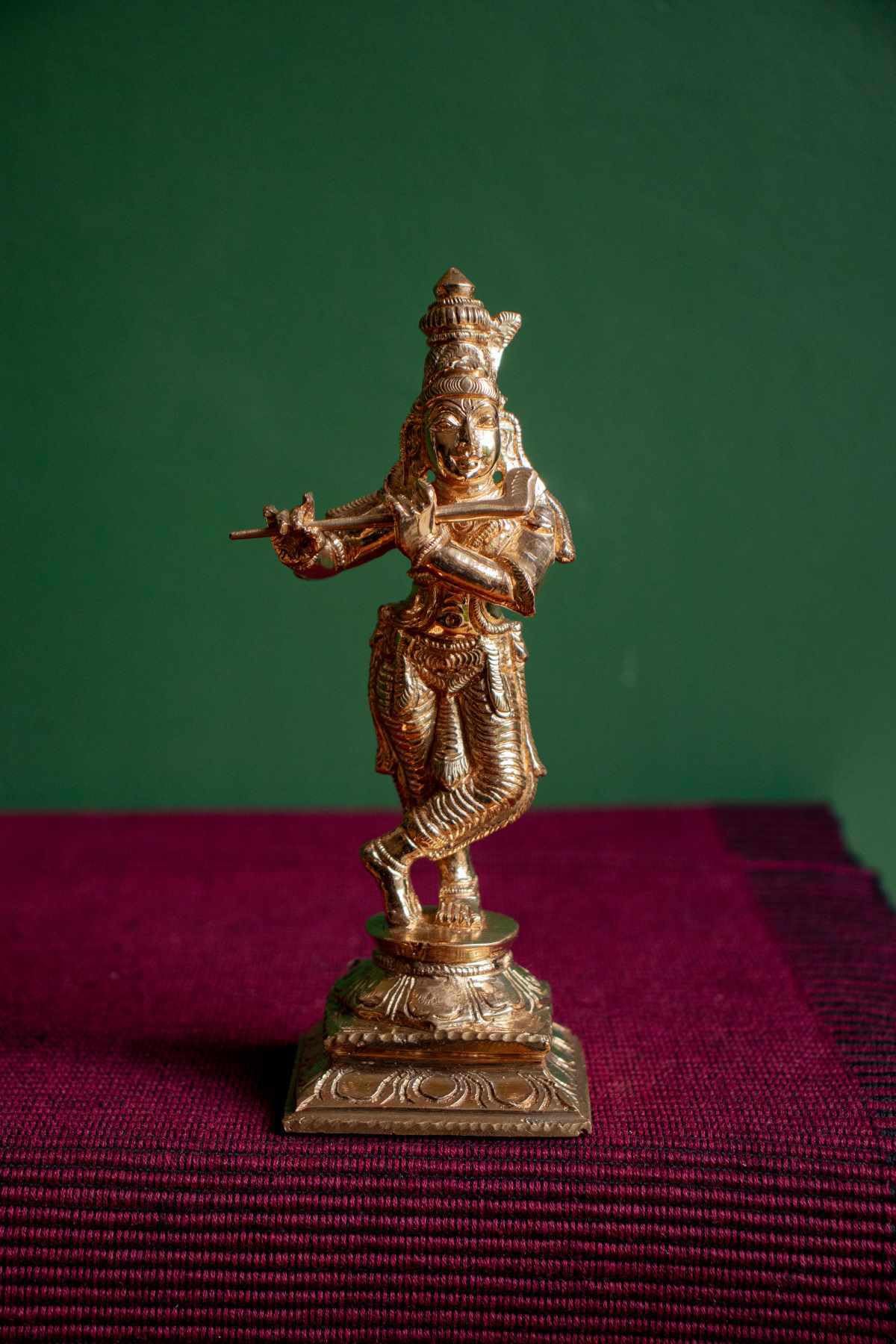 Krishna avec flûte figurine hindoue Panchaloha 15,2 cm statuette de divinité indienne