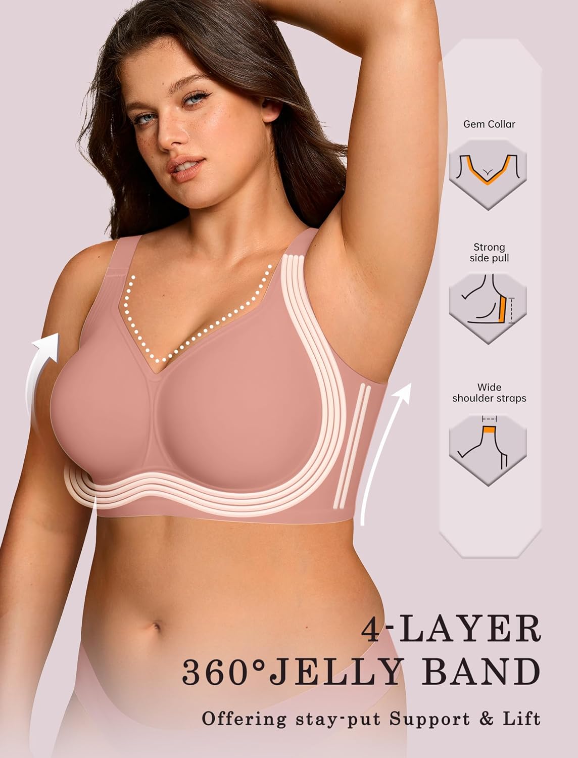 OEAK Womens Wireless Jelly Bra Plus Size Supportive Seamless Bras Full Coverage Push Up Comfortable No Underwire Tshirt Bras - Image 2