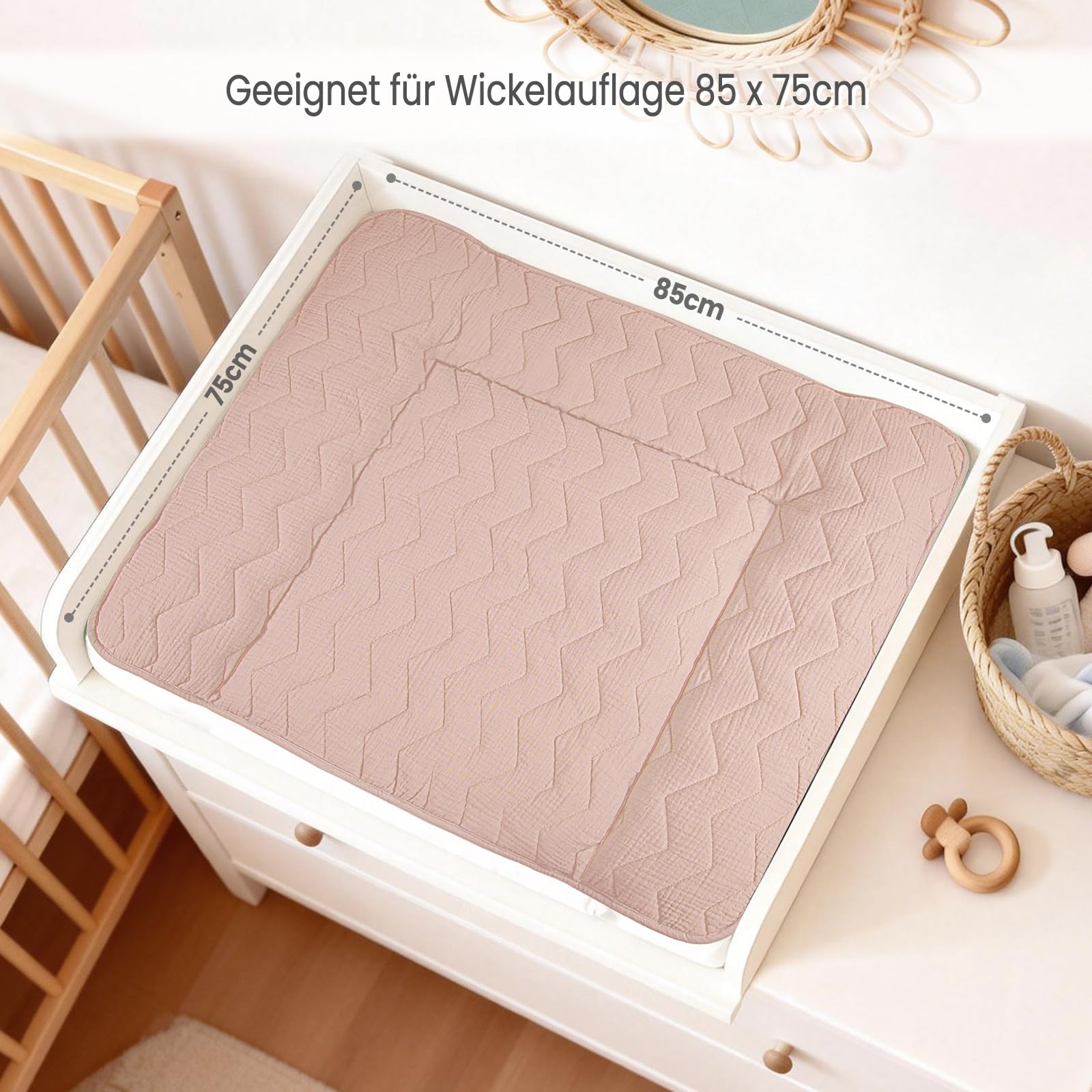 lulumoon Wickelauflagenbezug für Wickelauflage 75x85cm: Musselin Baumwolle mit hoher Saugfähigkeit – Auslaufsichere Rückseite – waschbarer Wickelauflage für Baby, 2 Pack