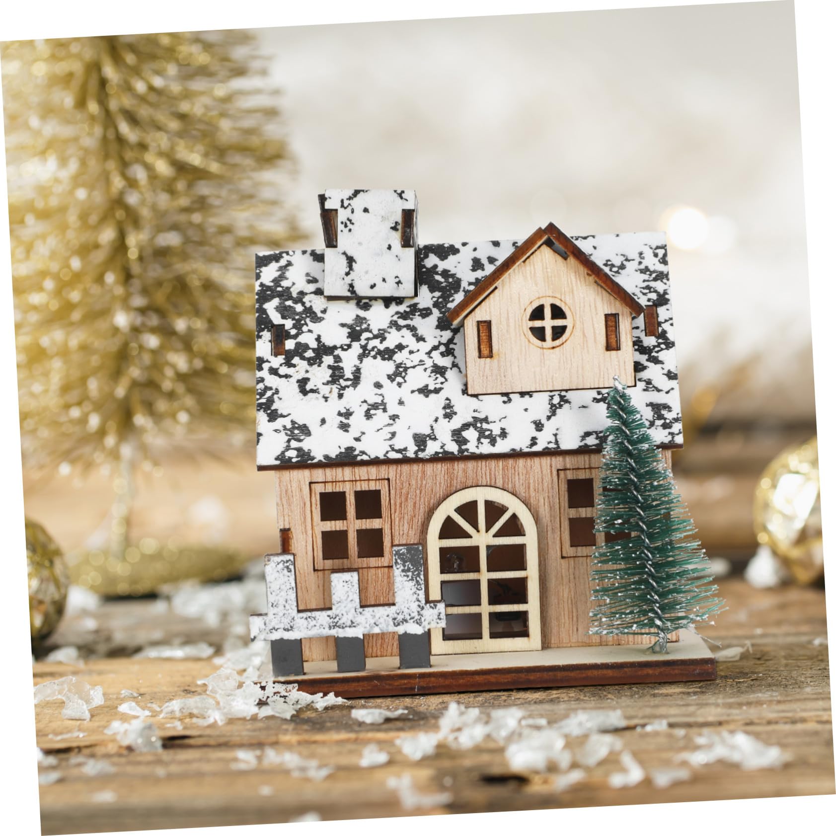 ibasenice 3pezzi Casetta di Natale in Legno Luci LED Villaggio di Natale Decorativo Set di Case in Legno per Casa Accessori Natalizi Decorazioni