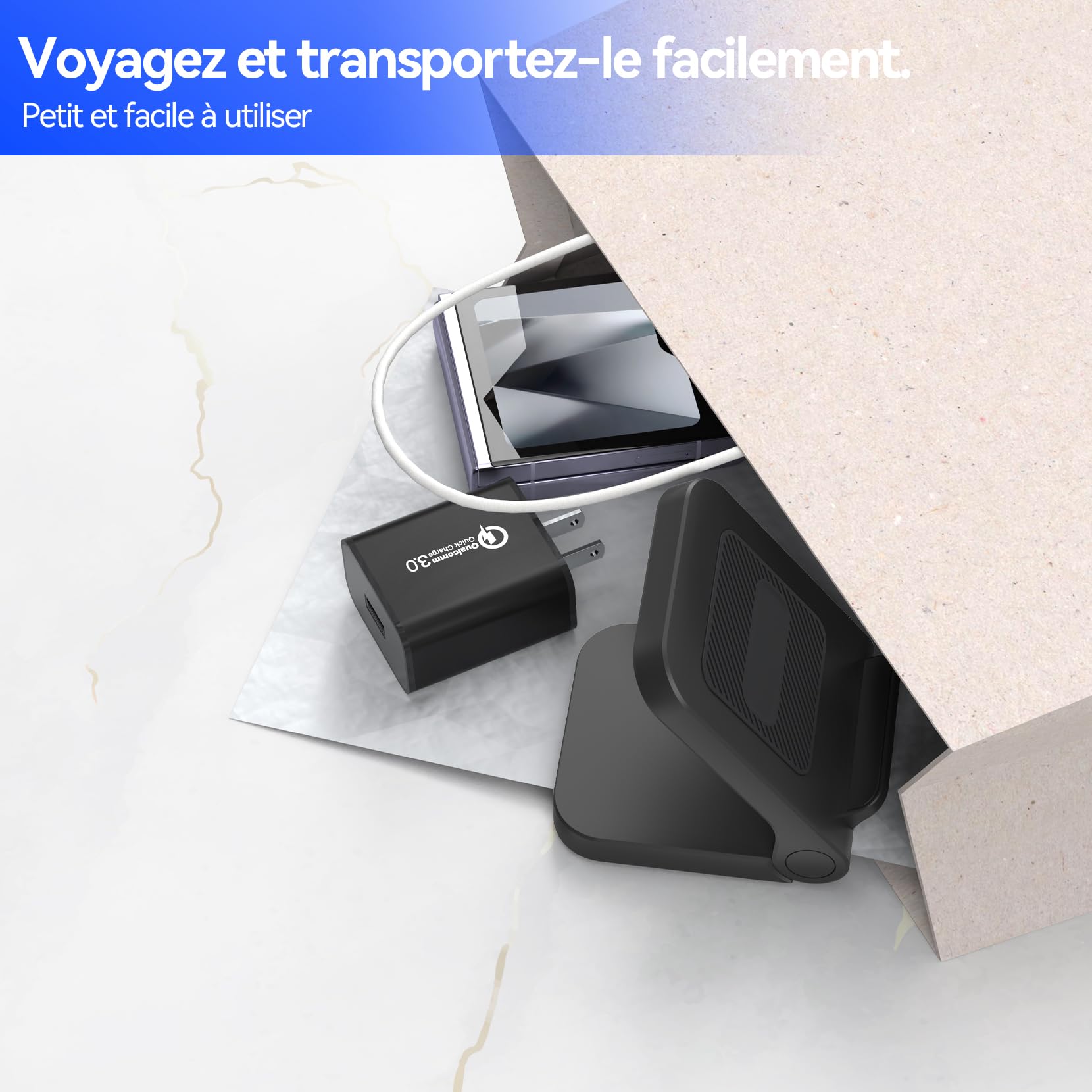 Geyo Chargeur Induction pour Samsung Galaxy Z Flip, 15W Rapide Chargeur sans Fil pour Samsung Galaxy Z Flip 6/Z Flip 5/Z Flip 4/Z Flip 3 (Non Pliable) avec Adaptateur