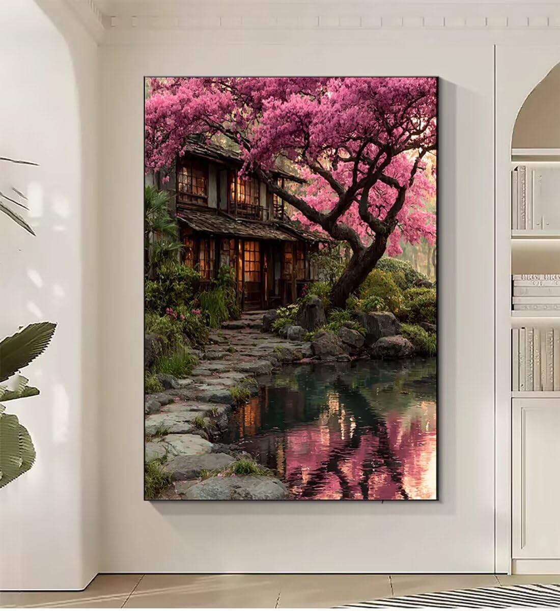 Landschaft Kabine Malen Nach Zahlen Erwachsene, Paint by Numbers Adult Set, Heimwerk Malen Nach Zahlen Kinder Mit Rahmen, Pinsel und 36 Acrylfarbe für Deko Wohnzimmer Geschenke 60 x 80 cm BJHDK444