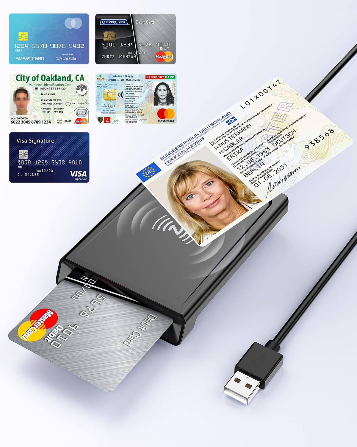 USB Chipkartenleser mit NFC,Personalausweis Lesegerät Chipkartenlesegerät Smart Card Reader NFC Lesegerät Kompatibel mit PC Windows 10 11 Linux für den neuen Personalausweis Bankkarten