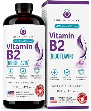 Life Solutions Vitamin B2 Riboflavin Liquid, 50 mg, 32 Servings, 16 Fl Oz
