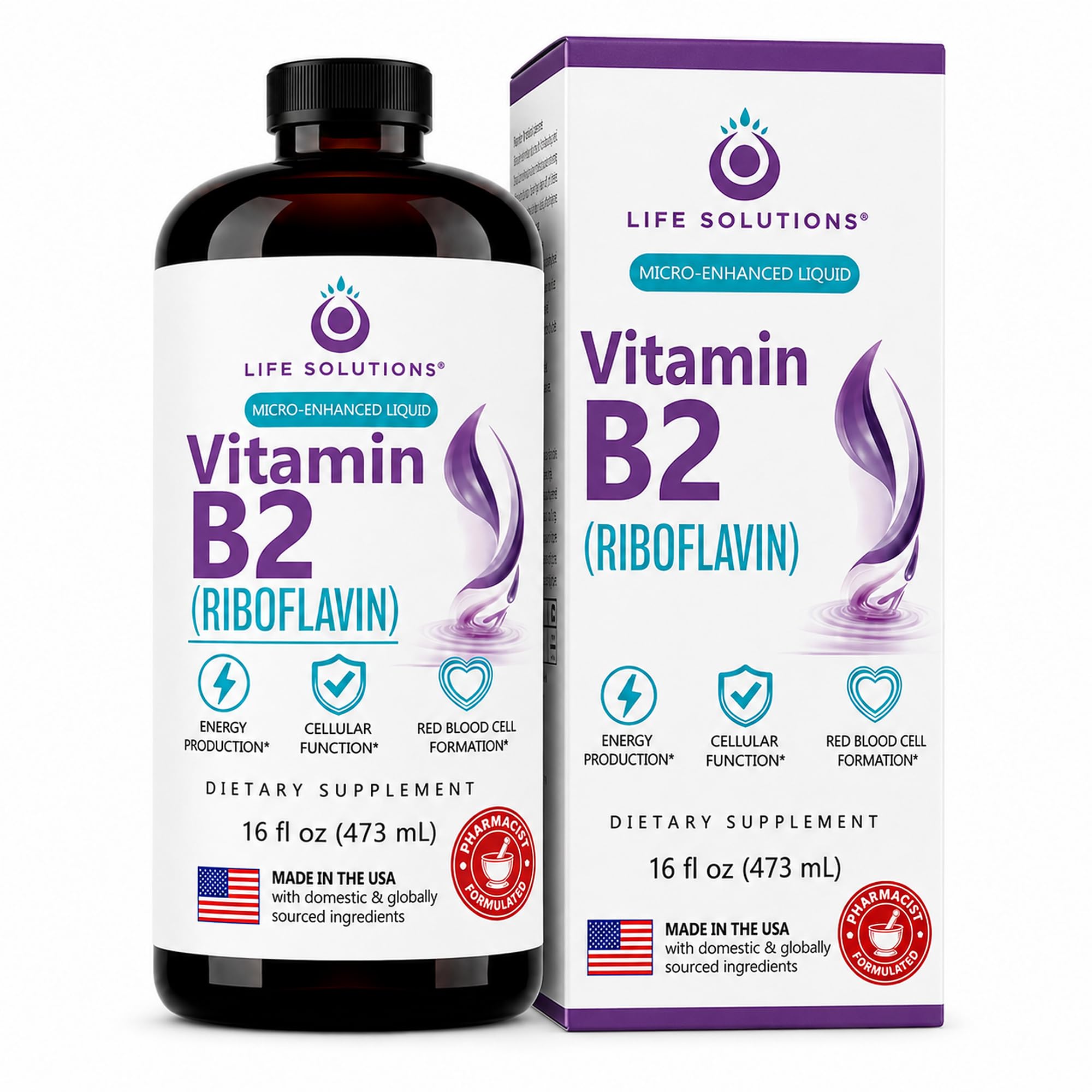 Life Solutions Vitamin B2 (Riboflavin) Liquid, 50 mg, 32 Servings, 16 Fl Oz