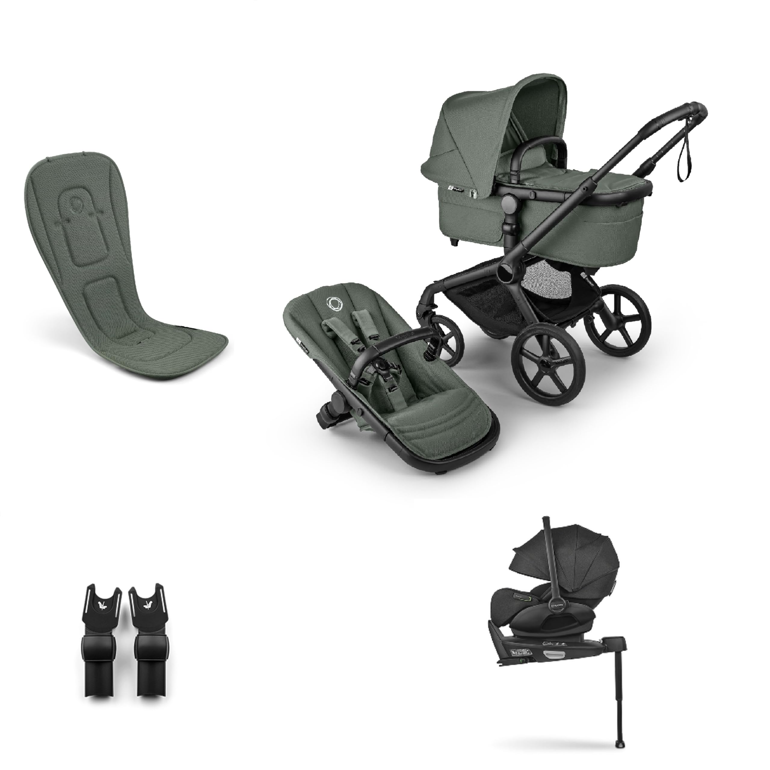 Bugaboo Fox 5 Renew 3-in-1 Kinderwagen Sommer Bundle inklusive Autokindersitz und 360 Grad Basis, All-Terrain Räder, faltbar, Forest Green