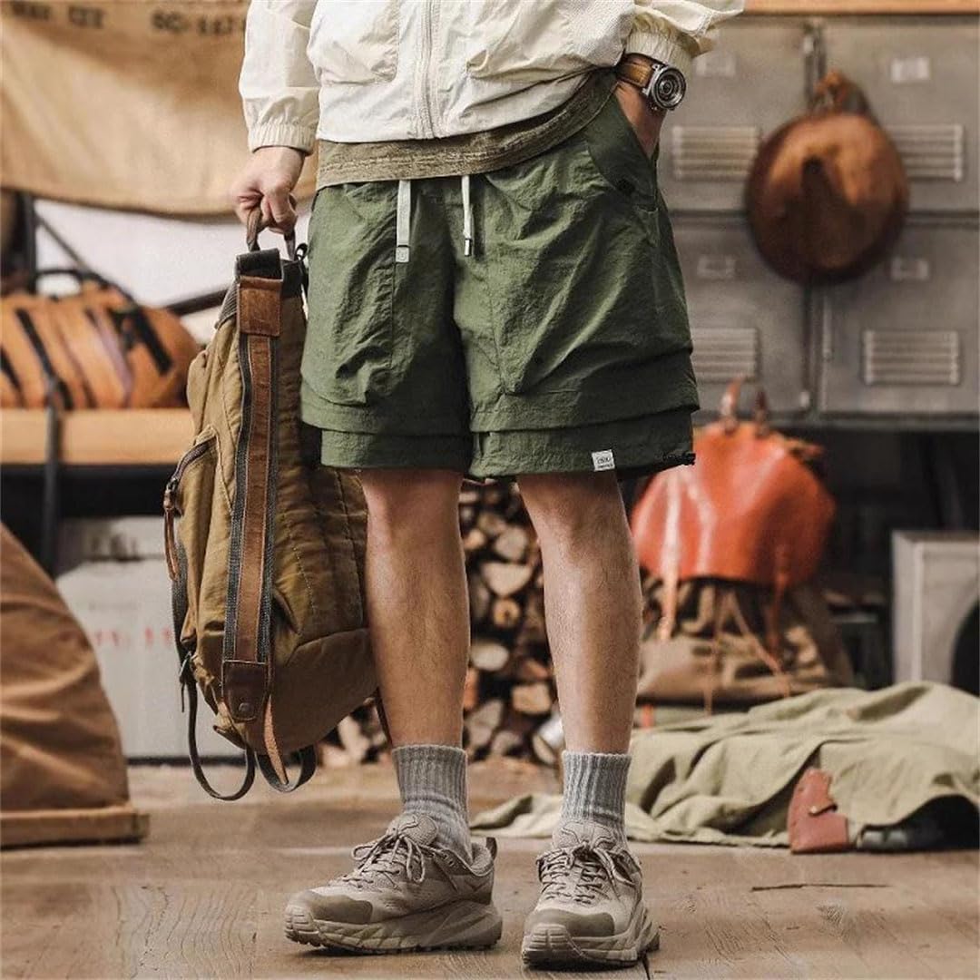 Men Summer Waterproof Quick Drying Cool Outdoor Functional Fake Two Piece Cargo Shorts