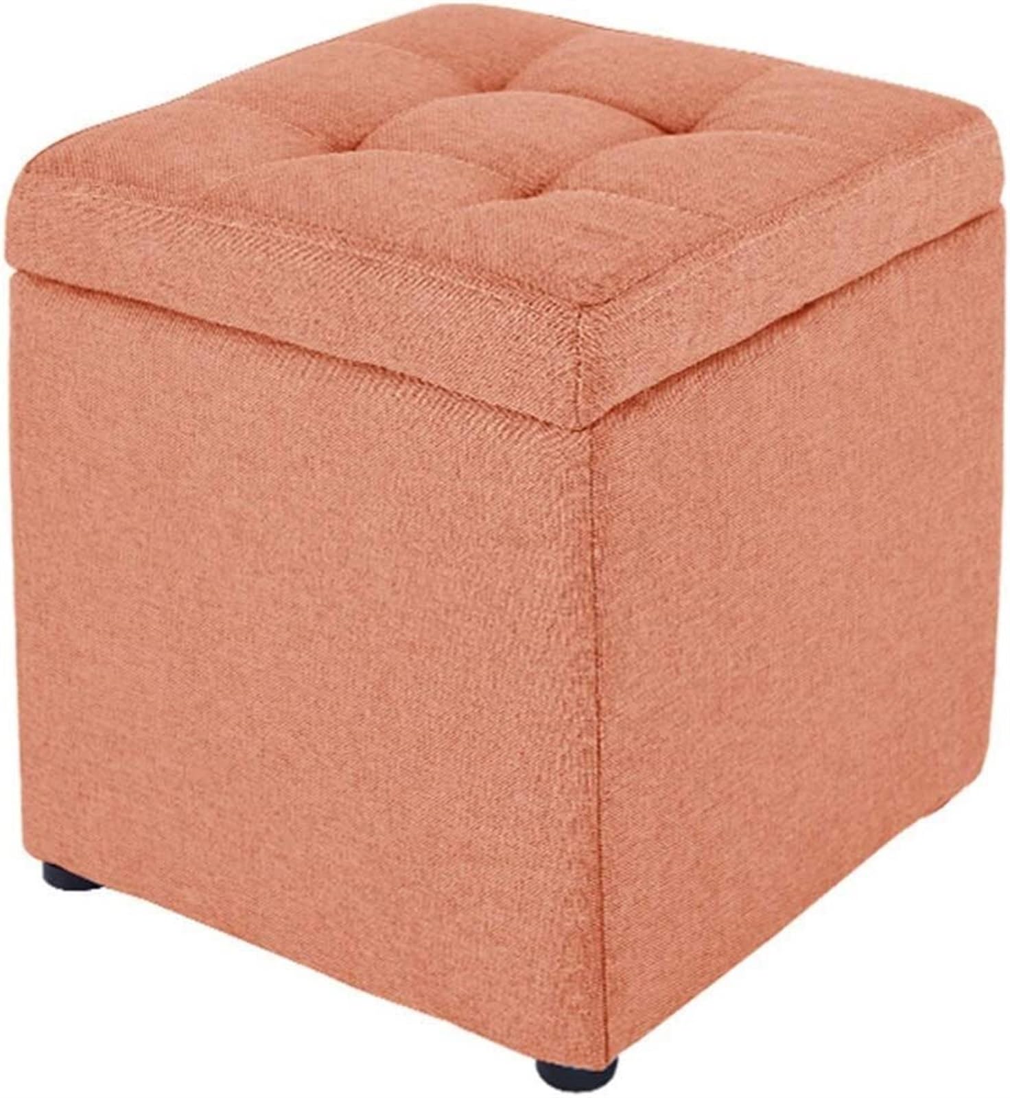 Repose-pieds ottoman orange avec coffre de rangement tissu et couvercle rembourré