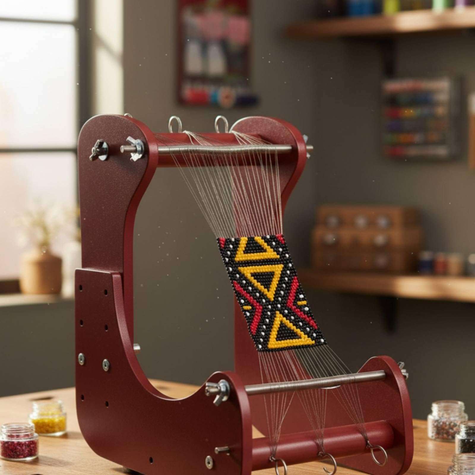 FytStycale Telaio per Perline per Bracciali per Collane per Cinture in Legno Liscio con Struttura Regolabile Viti Tendifilo Adatto Principianti Artigiani Casa Laboratorio