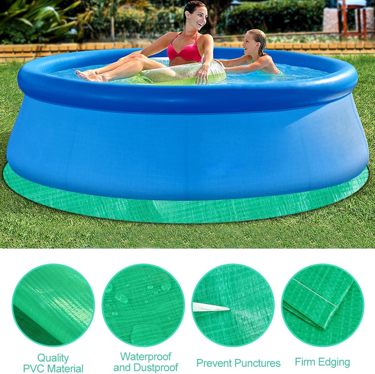 12 Ft Swimming Pool Ground Cloth, Round Pool Liner Pad Pool Ground Mat for Above Ground Swimming Pools Heavy Duty Pool Ground Mat Protector Pad Pool Tarp