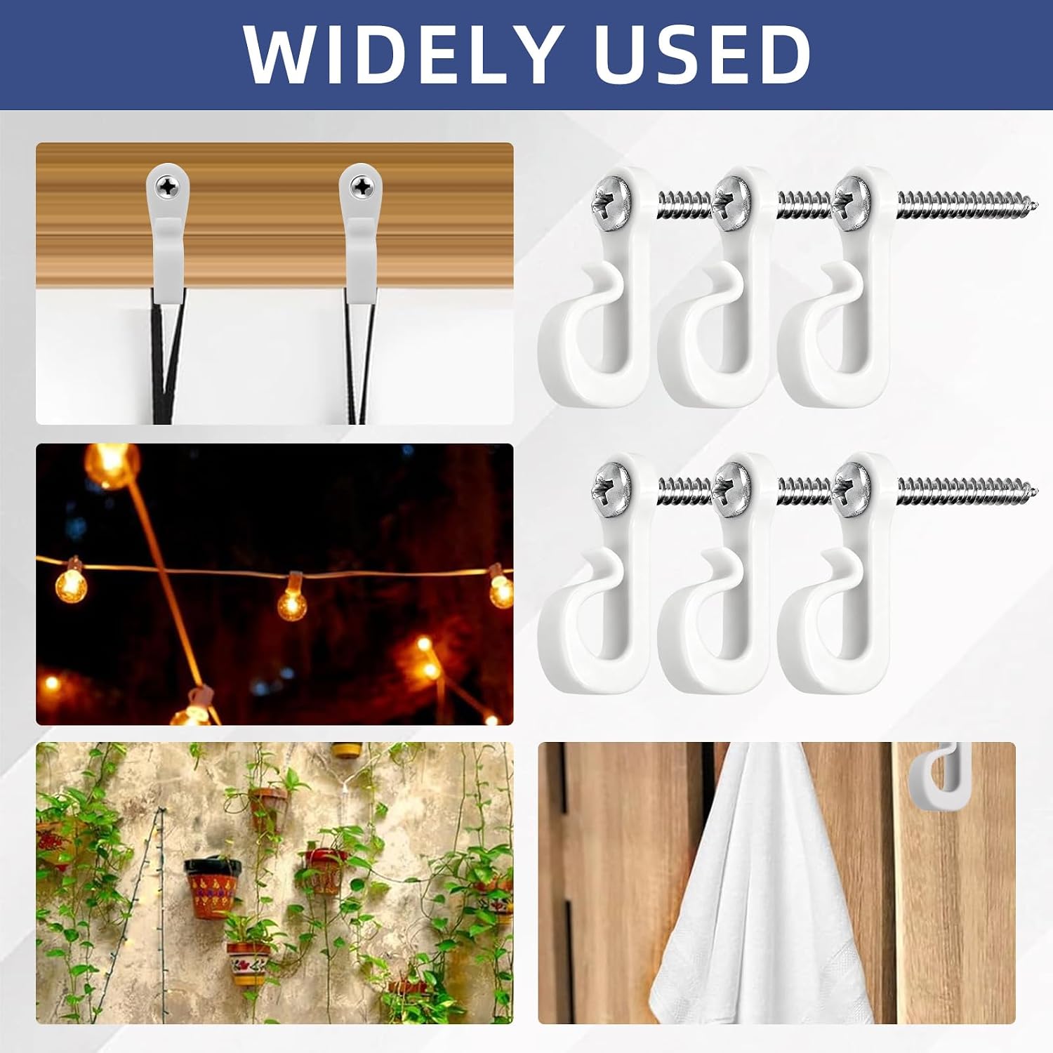 30 Packs White Q Hanger Hooks for Outdoor String Lights, Christmas Light Hooks with Screws and Plastic Anchors, Light Hooks Clips for String Lamp, Wire, Plants Pot, Wind Chimes (White)
