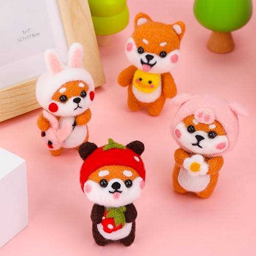 Miniatura 5 de UOOU Kit de inicio de fieltro de aguja, maravilloso regalo, animales lindos, suministros de fieltro de aguja, juego de llaveros de fieltro de lana