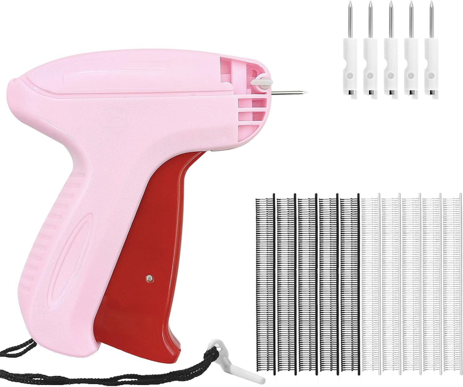 Stitch Gun for Clothes - Handheld Fine Stitch Gun Quick Clothing Fixer - Includes 6pcs Fine Needles, 500 Black Fasteners & 500 White Fasteners - Tag Gun for Clothes Rose
