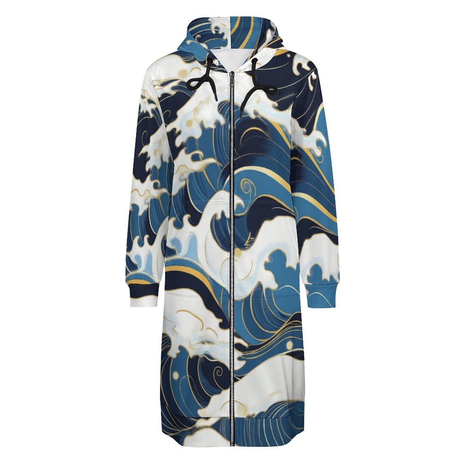Felpa Donna con Zip Felpe Sportiva con Tasche E Cappuccio Motivo A Onde Morbida Invernale Giacca Regolabile Confortevole per Uso Quotidiano Casual