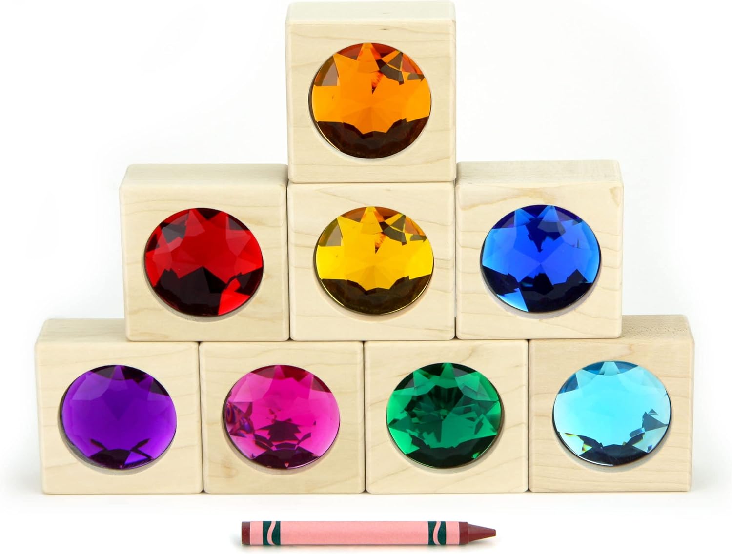 8 pc Large Bright Gem Building Blocks, Solid Wood Hard Maple Standard Unit Blocks, Made in USA Heirloom Quality Toys