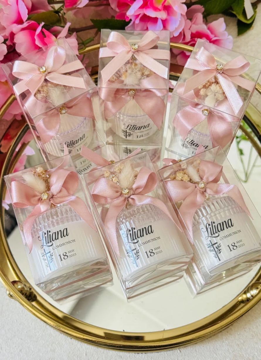 Personalized Baptism Candle Favors – Elegant Velas de Bautizo for Girl or Boy, Mi Bautizo Recuerdos, Religious First Communion or Christening Gift, Bulk Party Favors