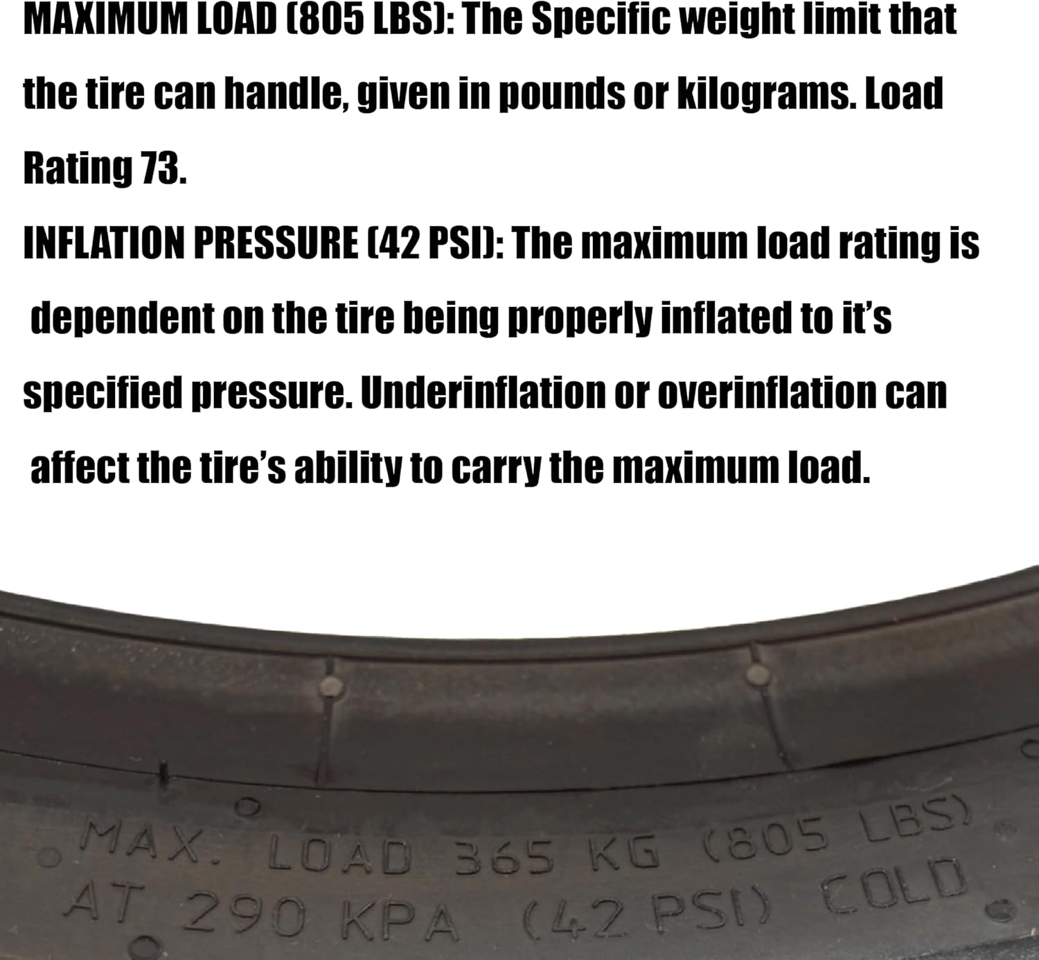 Explanation of maximum load and inflation pressure markings
