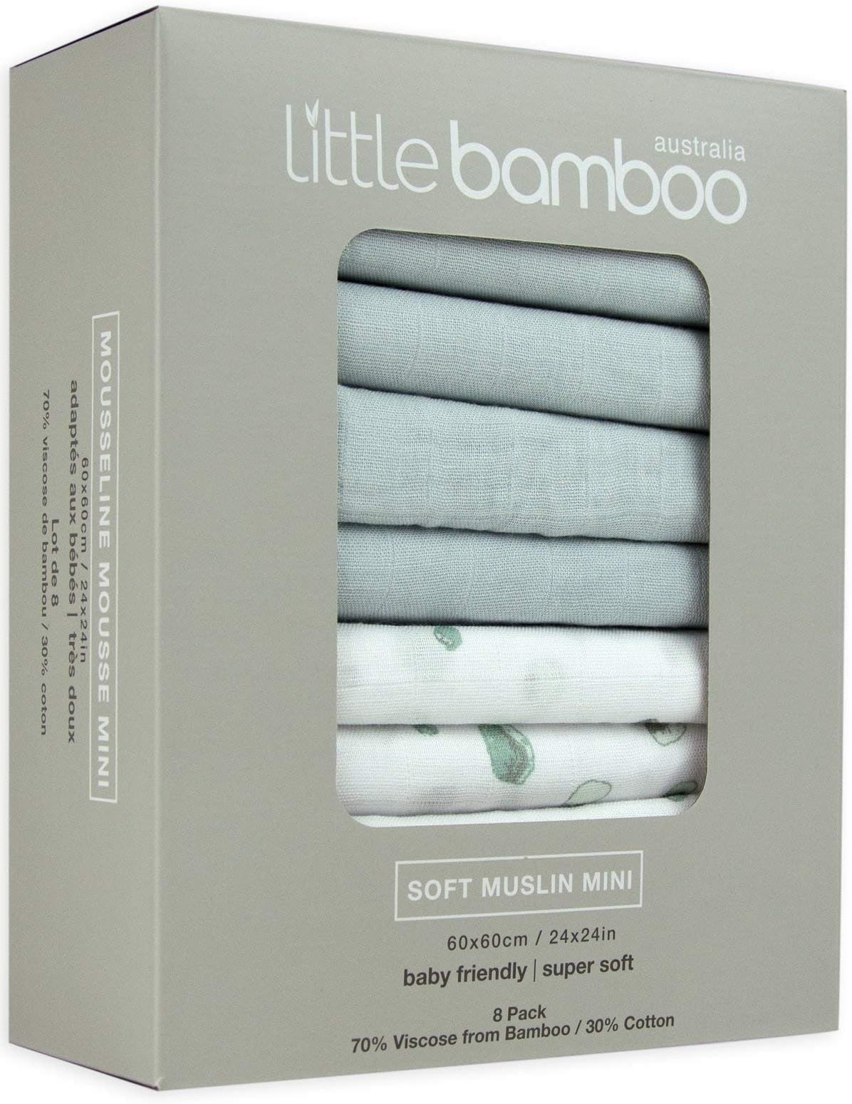 Muslin Squares 8 Pack, 60 x 60cm, Whisper Grey