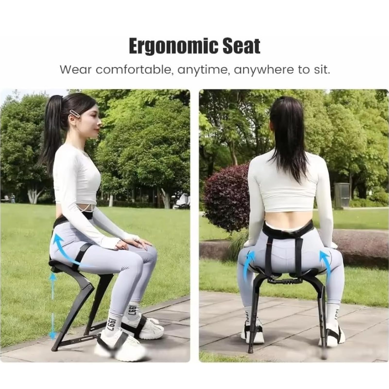 Silla portátil, asiento invisible ajustable de 5 niveles, soporte ergonómico portátil sin silla para trabajo de pie, rango de altura de 1,4 a 2,1 m (rojo)