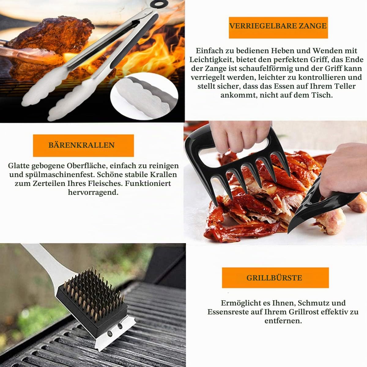 MUJUZE Grillbesteck Set,Grillzubehör Männer Geschenk,Grillset für Männer Papa Geschenk,Grill Zubehör Set aus Edelstahl im Koffer,BBQ Gasgrill zubehör für Garten und Camping(BBQ Set mit Grillschürze)