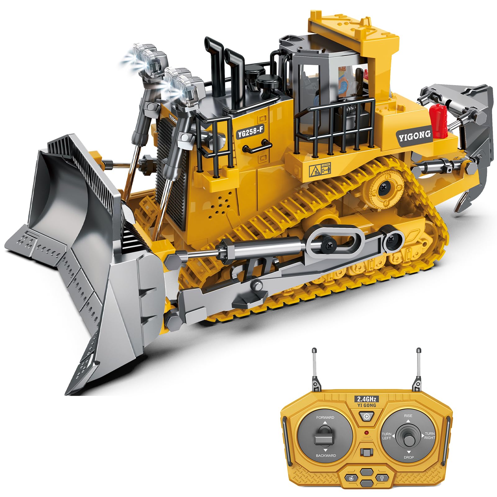 Ysityum Remote Control Bulldozer for Kids, 9 Channel RC Bulldoer Construction Vehicle Toy with Light and Sound, 2.4GHz Remote-Controlled Truck Boys Age 6 7 8 9 10 Years Old