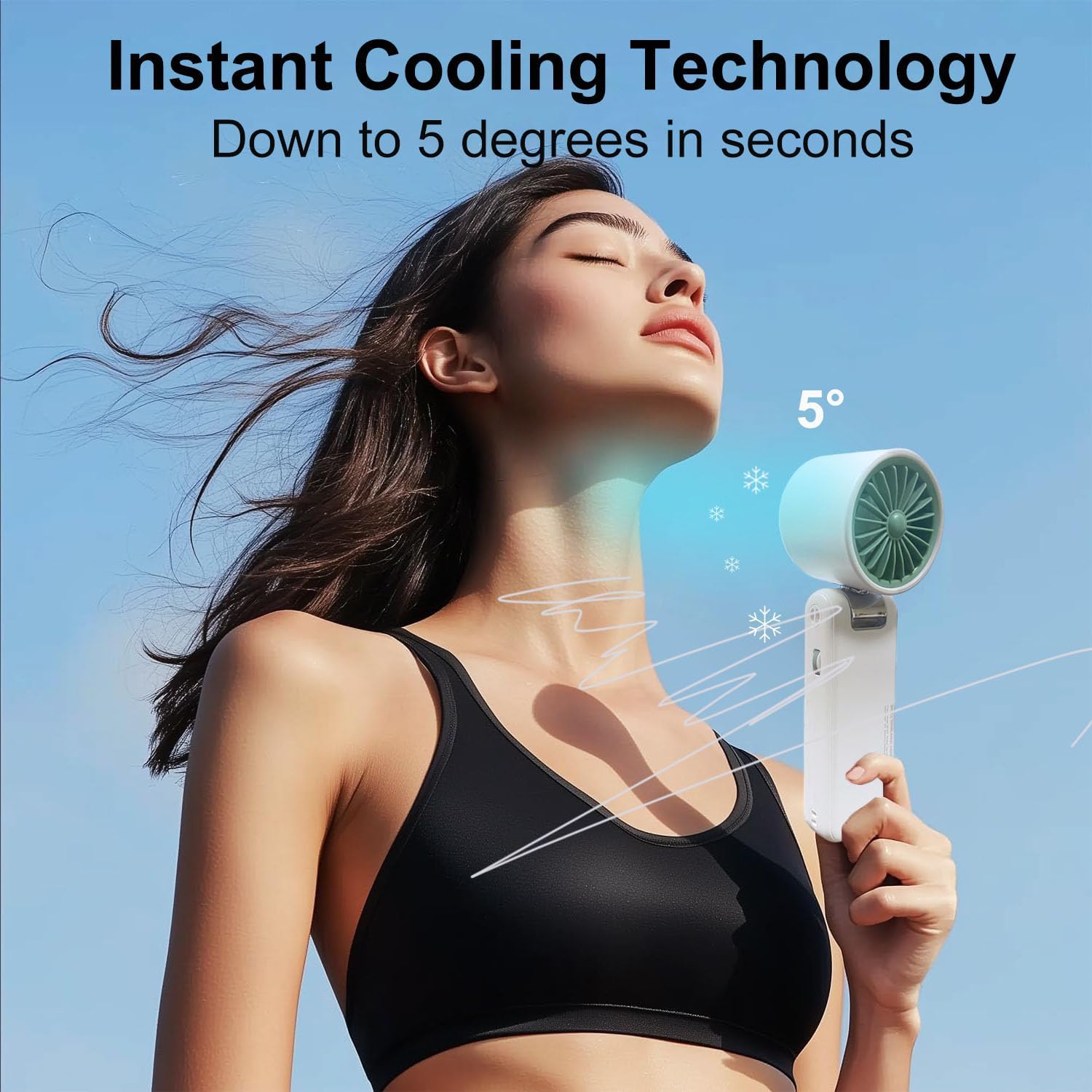 Joytential Ventilatore Turbo Portatile, Sensazione di Ghiaccio Ventilatore Ricaricabile Tramite USB, 1-100 Regolabili Velocità, Ventilatore Pieghevole per Esterni, Viaggi, Campeggio (Bianco)
