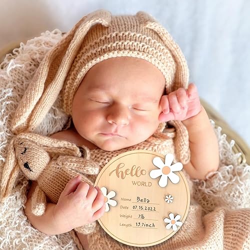 Miniatura 8 de Letrero de anuncio de madera para bebé, letrero de hola mundo recién nacido con bolígrafo y almohadilla de tinta, letrero de anuncio de nacimiento,