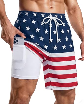 Men's Swim Trunks 7 Inch Quick Dry Board Shorts with Compression Liner for Beach Surfing Gym