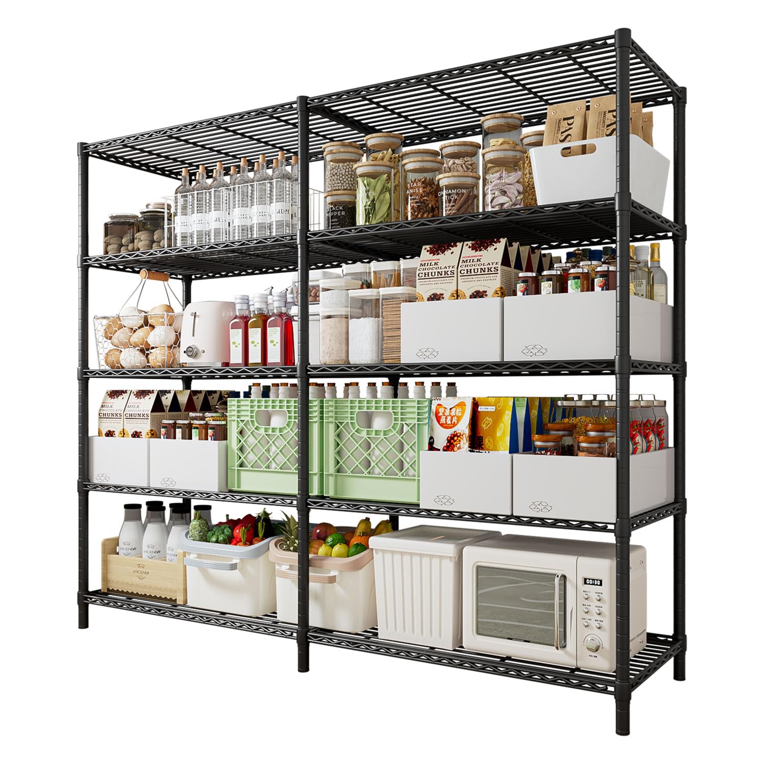 Scaffalatura a 5 ripiani, 183x155x40 cm, Capacità 550 kg, 5 Ripiani Regolabili, Montaggio Senza Attrezzi, Nero (Nero, 155 * 40 * 183cm)