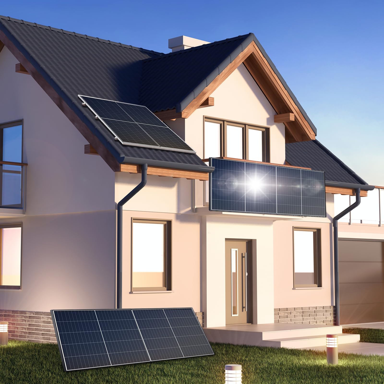SUNNIVA 920W Balkonkraftwerk BIFAZIAL FULLBLACK komplett Steckdose ASTRO-E 800W Wechselrichter, PV Solaranlage, 2x 460W Glas-Glas Solarmodule, inkl. 5m Kabel, Bluetooth WIFI, Komplettset