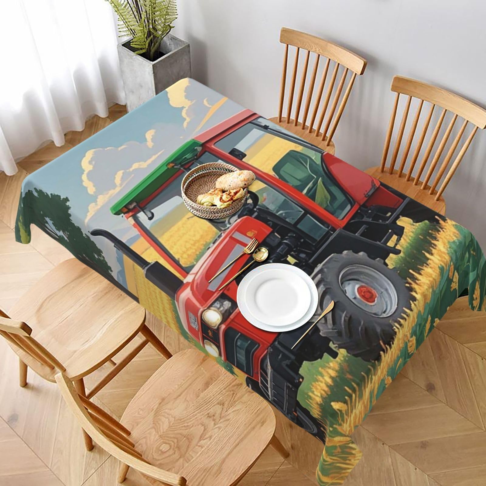 MXDLKSWPOH Table Cloths for Rectangle Tables 152x228 cm Waterproof Farmhouse Table Cloth Tractor Theme Tablecloths Washable Wrinkle Free Table Cover for Dining Table Weddings Party