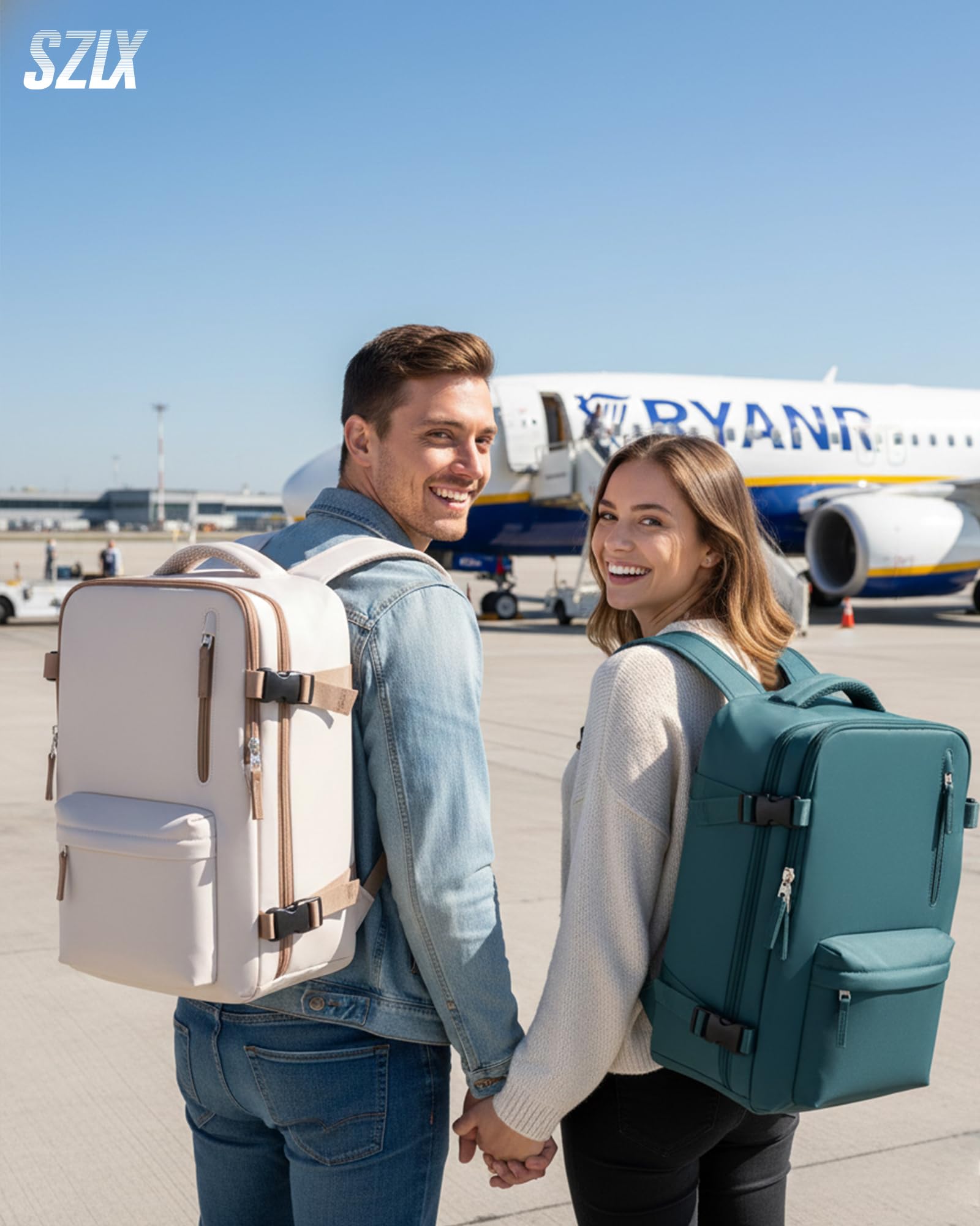 SZLX Zaino Ryanair 40x30x20 Sottovuoto Bagaglio a Mano 40x20x25 Donna Zaino da Viaggio 40x30x20 Wizzair Borse da Cabina per Easyjet 45x36x20 Uomo per Laptop 14 Pollici con Porta USB e Porta Scarpe