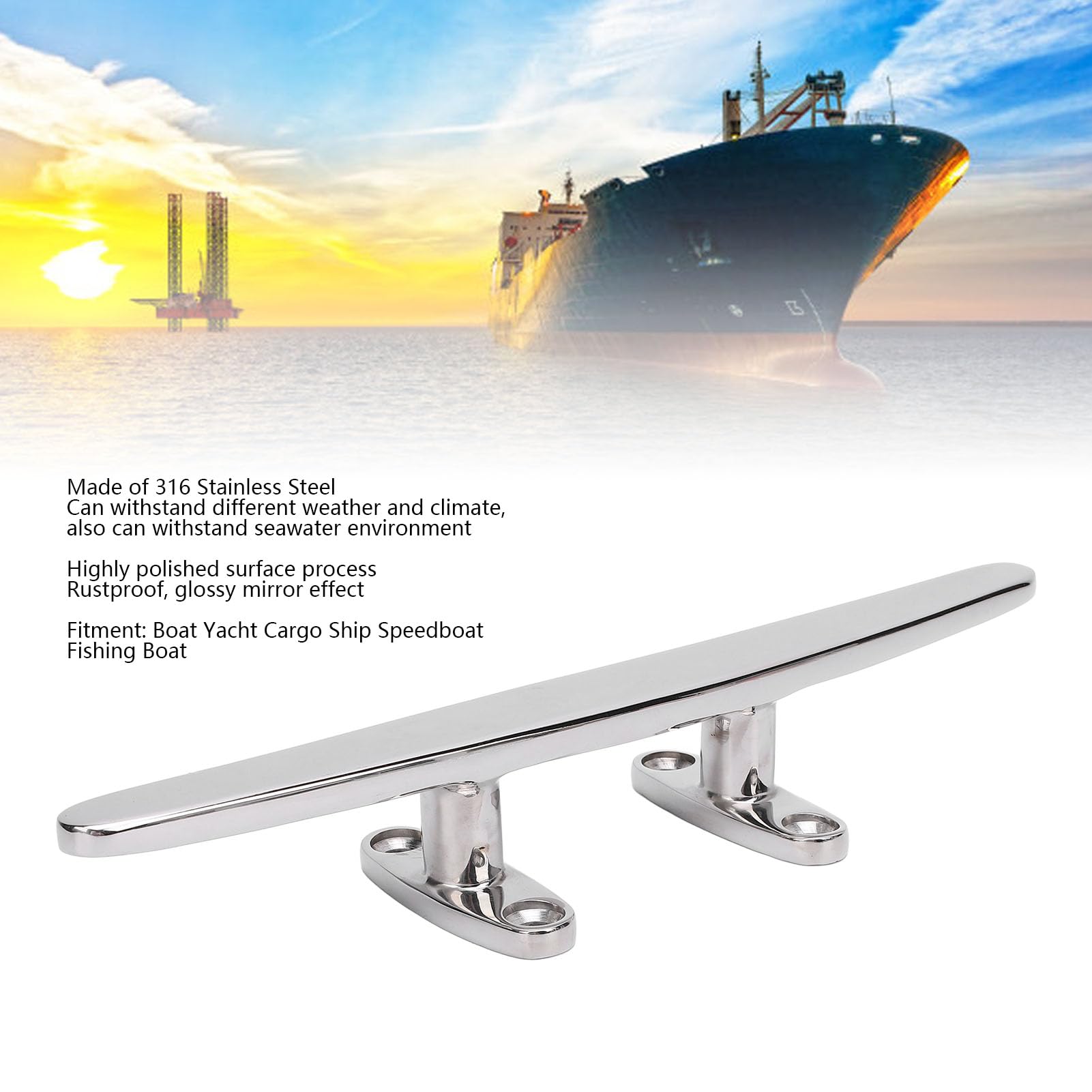 AMAKO Heavy Duty 10in Boat Dock Deck Cleat, 316 Stainless Steel, Polished Marine Grade Rope Cleat for Yachts Speedboats Fishing Boats