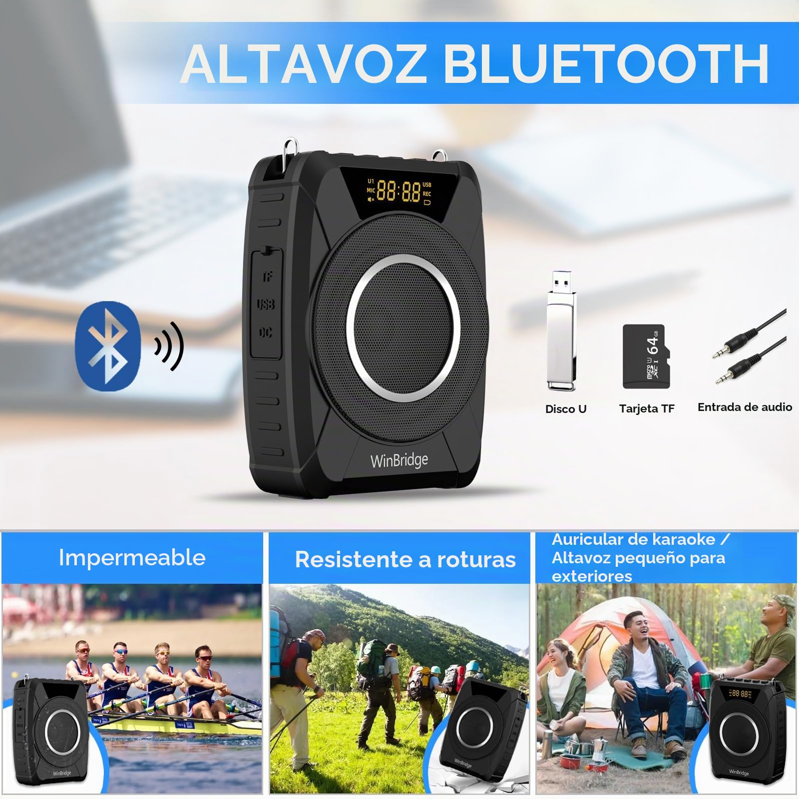 20W Bluetooth Amplificador de Voz Micrófono Inalámbrico para Profesores, Portátil Impermeable Amplificador de Voz Personal Mic Auriculares y Sistema de Altavoces M801