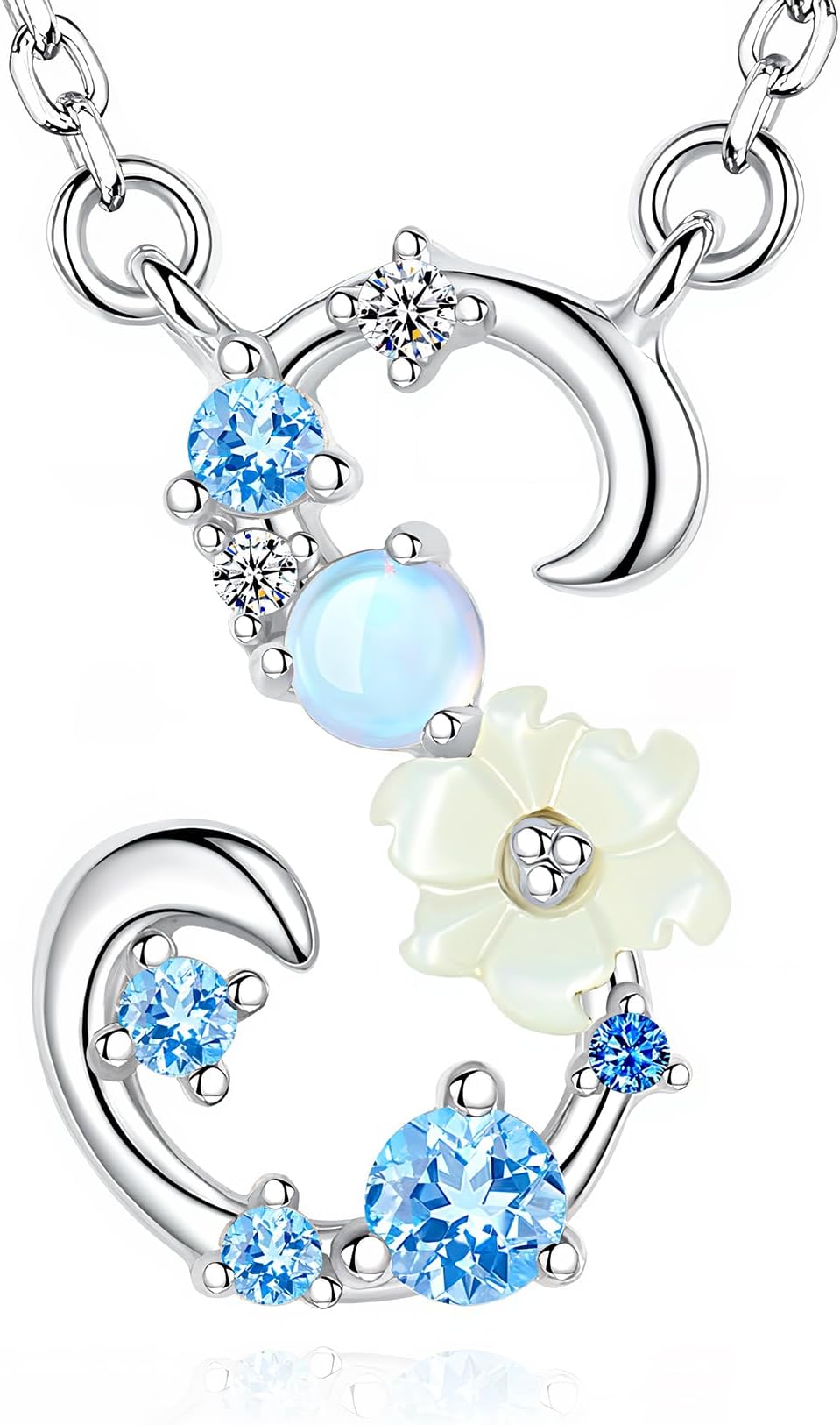 Initial Necklace for Women 925 Sterling Silver Initial A to Z Letter Pendant Necklace with Blue Flower Cubic Zirconia Birthday Engagement Gift for Women,Mom, Couple