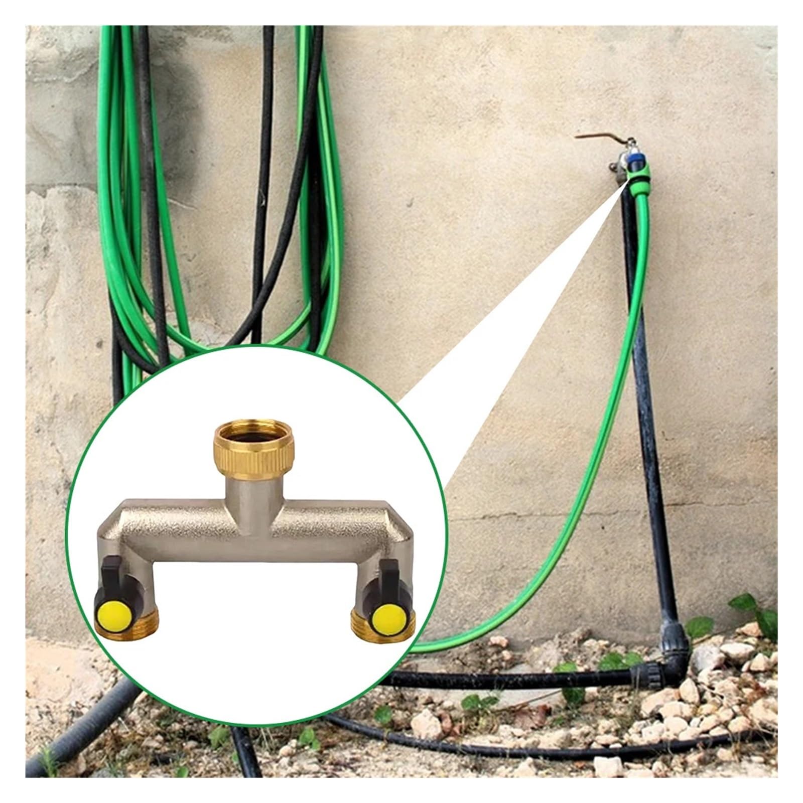 Connettore antiruggine da giardino in lega di zinco con divisore for tubo a 2 vie da 3/4 pollici for la cura del prato da giardinaggio all'aperto(C)